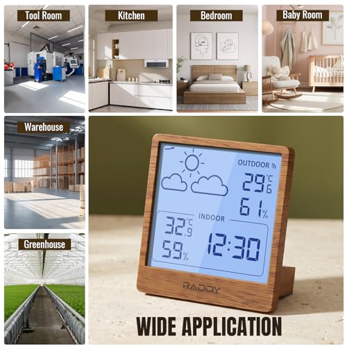 Raddy WF-50T Wireless Weather Station, Dark Wood Frame - color: Dark Wood