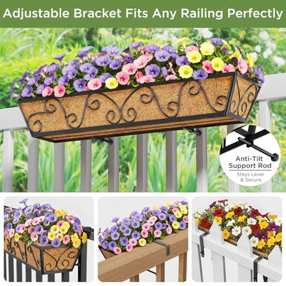 Y&M 6Pcs 30 Inch Large Window Box Railing Planter with Coco Liner, Outdoor Window Flower Boxes Over The Railing Planter Boxes Deck Fence Porch Patio Planter-Butterfly - size: Butterfly 30in 6p