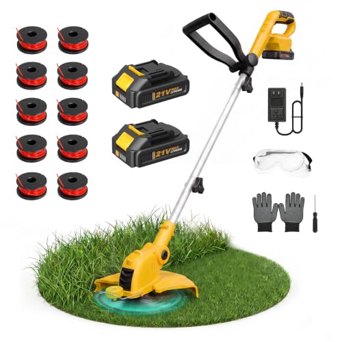 21V Electric Weed Wacker Cordless String Trimmer 2 X 2.0Ah Batteries