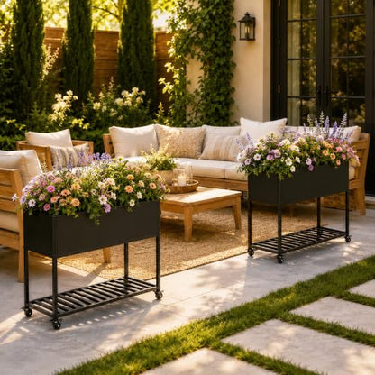 Raised Garden Bed with Wheels, 38" Metal Raised Planter Box with Legs