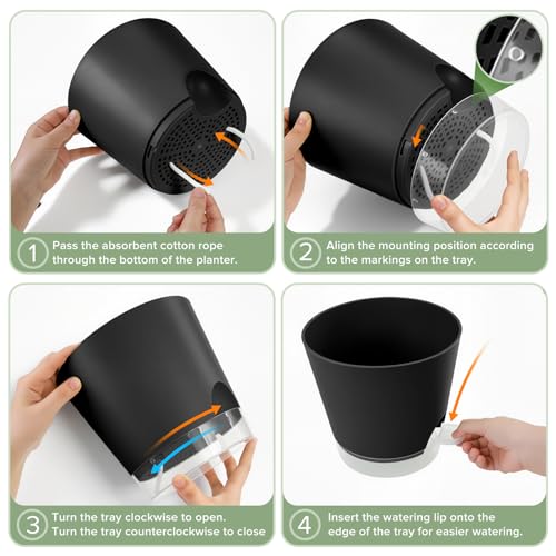 GARDIFE 2026 Upgraded Self Watering Plant Pots with Drainage Hole, 7/6.5/6/5.5/5/4 Inch Flower Planting Containers for House Plants, African Violet, Flowers, Cactus (Black, 7+6.5+6+5.5+5+4 inch) - color: 7-black-upgraded, size: 7+6.5+6+5.5+5+4 inch