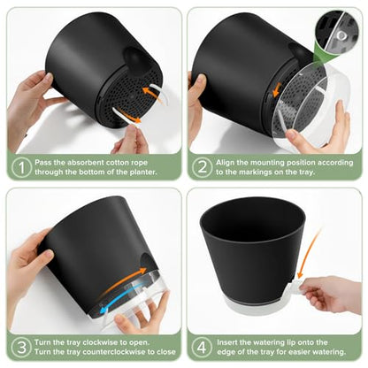 GARDIFE 2026 Upgraded Self Watering Plant Pots with Drainage Hole, 7/6.5/6/5.5/5/4 Inch Flower Planting Containers for House Plants, African Violet, Flowers, Cactus (Black, 7+6.5+6+5.5+5+4 inch) - color: 7-black-upgraded, size: 7+6.5+6+5.5+5+4 inch