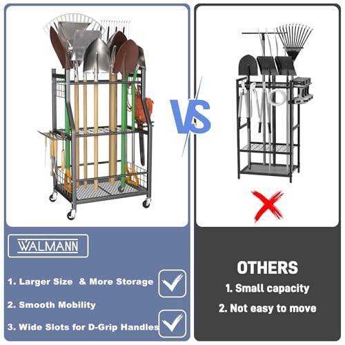WALMANN Garden Tool Organizer with Wheels, Rakes/Shovels/Yard Tools Stand - style: Medium-stand