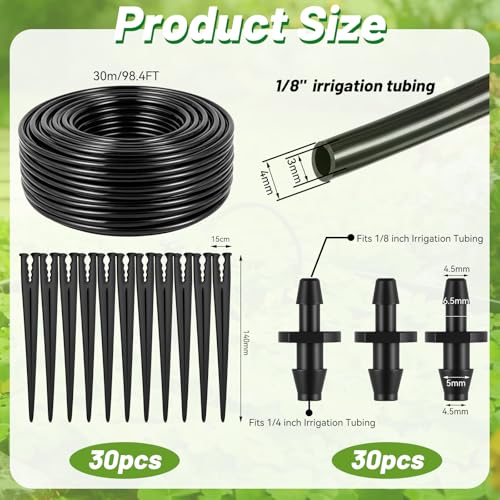 98 FT 1/8" Drip Irrigation Tubing Kits-30 Barbed Coupling+Stakes