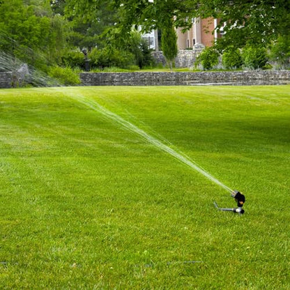 Melnor MiniMax Spike Sprinkler, 4000 Sq Ft: 360°, Flow, Width, Range Adjust - style: QuickConnect Set