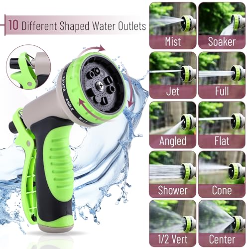 UNCO- Metal Garden Hose with 10 Functions Spray Nozzle, 100 Feet, No Kink