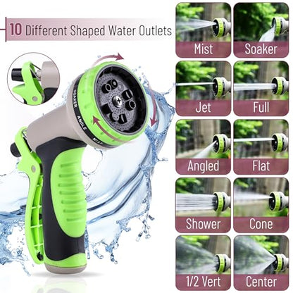 UNCO- Metal Garden Hose with 10 Functions Spray Nozzle, 100 Feet, No Kink