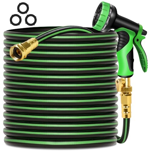 Garden Hose 50 ft Non-expandable Water Hose Flexible Durable 5 Layers TPV No Kink Lightweight Hybrid Hoses Heavy Duty with 3/4’’ Fittings-10 Way Nozzle Collapsible Outdoor Pipe for Yard Lawn - size: 50FT