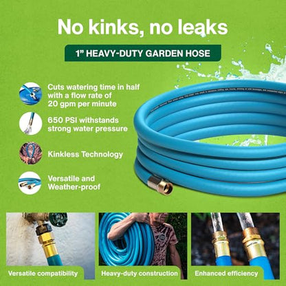 Aeromixer THE HOSE 1 Inch Garden Hose 25 Ft w/Adapter Set for 3/4 Spigots - size: 1" x 25', style: 1 Pack