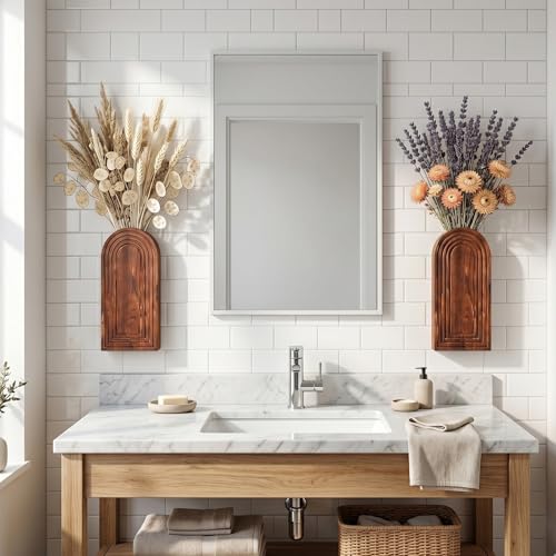 2 Pack Wooden Wall Vase Set, YOPIKUU Brown Boho Hanging Wall Planter Vase
