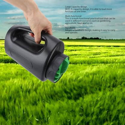 Handheld Fertilizer Spreader, 2L Capacity Hand Feed Shaker Spreader, Reusable ABS PP Lawn Seed Spreader for Gardening Agriculture Lawn, 5.5x9.6x3.9in