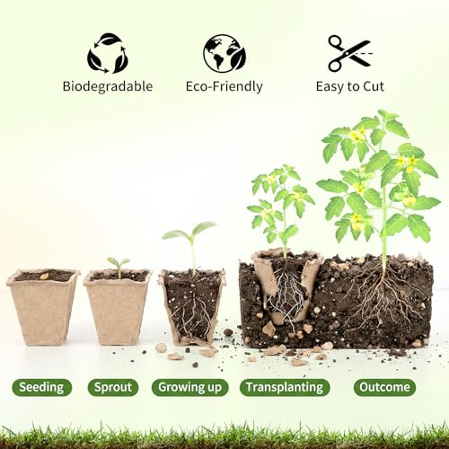 Prudiut 144 Cells Seed Starter Tray, 12 Pack Biodegradable Peat Pots Kit
