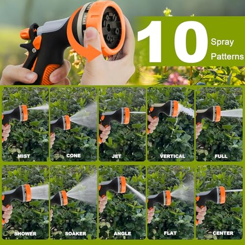 Garden Hose Nozzles with 10 Spray Patterns Sprayer Water Hose Nozzle Spray - color: Orange