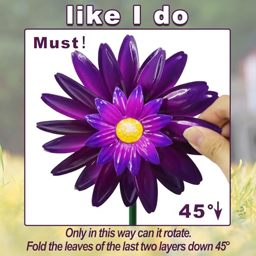 Metal Flower Wind Spinner Garden Stake Yard Art, Lawn Windmill Ornaments - color: Pink