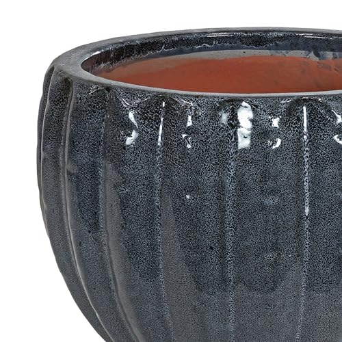 Sunnydaze 13.5-Inch Fluted Ceramic Plant Pot - Black Mist Glaze