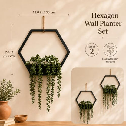 2 Pack Fake Hanging Plants for Room Decor Black Hexagon