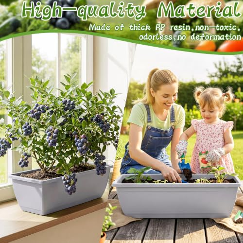 8 Pcs 24 Inch Plastic Window Boxes Planters, Light Gray - color: Light Gray