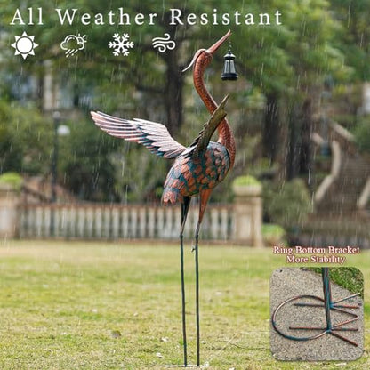 48'' Large Heron Garden Statue with Solar Lantern - color: 48 Inch Brown With Solar Lantern