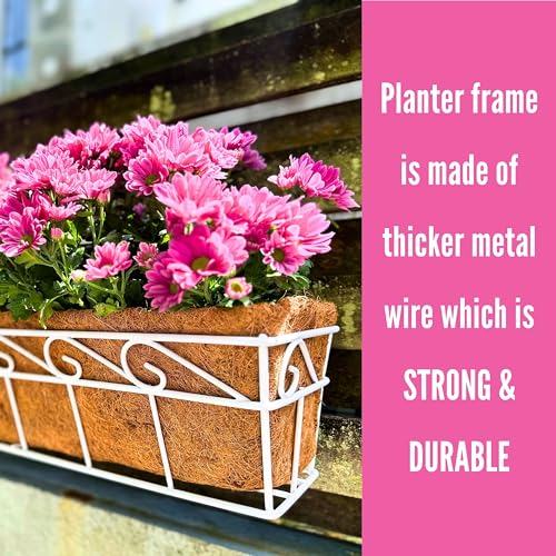 LaLaGreen Outdoor Window Box (24 in, 2 Pack) White Metal Coco Liner Trough - size: 24" (61cm) x 2 pack