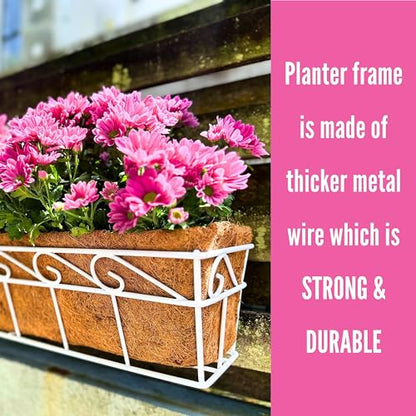 LaLaGreen Outdoor Window Box (24 in, 2 Pack) White Metal Coco Liner Trough - size: 24" (61cm) x 2 pack