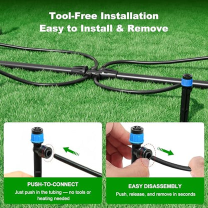 2026 Upgrade 256FT Quick-Connect Drip Irrigation System Kit with 1/4” & 1/2” Fast-Lock Tubing, Adjustable Emitters & Sprinklers for Garden & Greenhouse - size: 256 FT