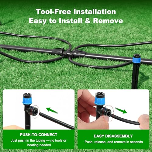 2026 Upgrade 230FT Quick-Connect Drip Irrigation System Kit with 1/4” & 1/2” Fast-Lock Tubing, Adjustable Emitters & Sprinklers for Garden & Greenhouse - size: 230 FT