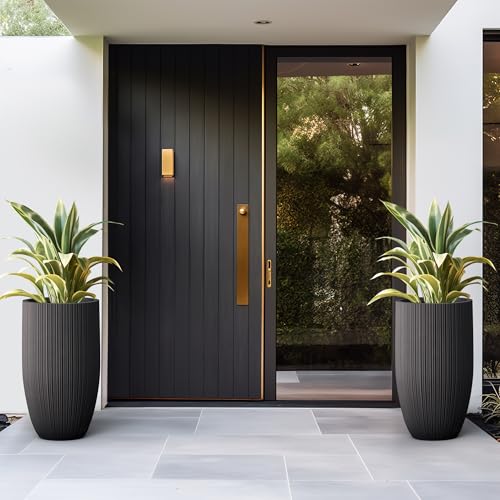 Kante Small Round Tapered Black Concrete Planter 24" Tall, Outdoor - color: Textured Black, size: 24" Tall