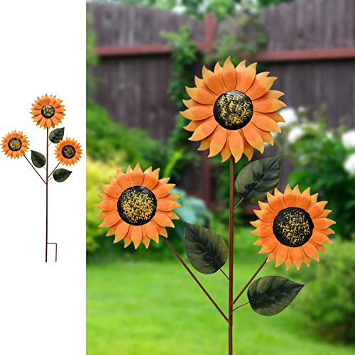 Flower Garden Stakes Metal Spring Yard Sign Decorative Sunflower Plant Stake Lawn Art Patio Decor Pathway Ornaments Indoor Outdoor Decoration (35.4" H) - color: 35.4"h