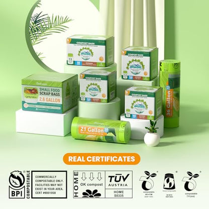 Compostable Bags,Trash bags 13+ gallon tall kitchen, Compostable Trash Lawn & Leaf Yard Waste Bags,Kitchen Compost Trash Bin Compatible,Extra Thick1.01 Mills,Certified by BPI and OK Compost - color: 13G-100count