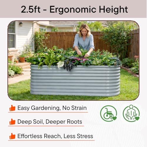 30" Extra Tall Raised Garden Bed, 6x2x2.5 ft Galvanized Planter Box - color: Gray, size: 6x2x2.5ft