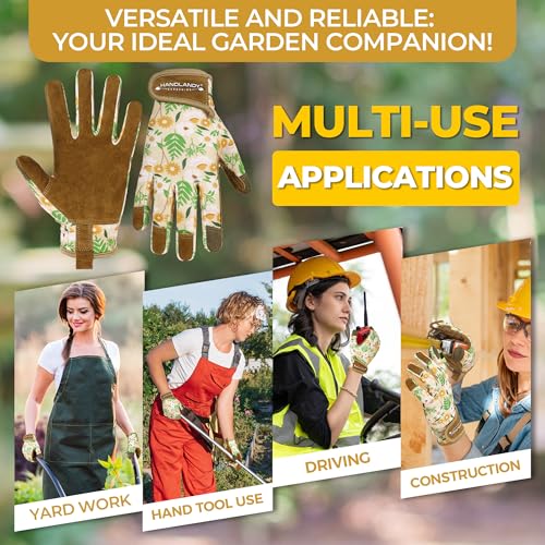 HANDLANDY Gardening Gloves for Women, Leather Garden Glove, Gardener Gift - color: Caramel, size: Small (Pack of 1)