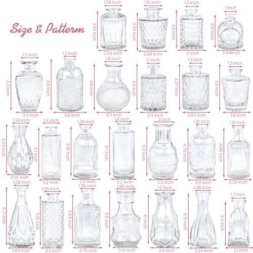 TBWIND 24pcs Clear Glass Bud Vases Set - color: Clear-24pcs, size: 24Pcs