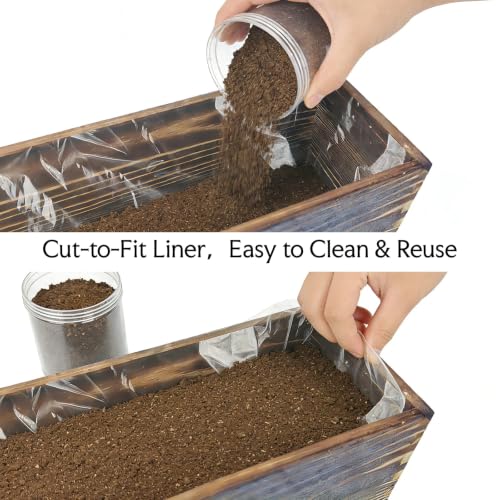 Wood Window Box Planter, 2 Pcs Planter Boxes with Removable Plastic Liners