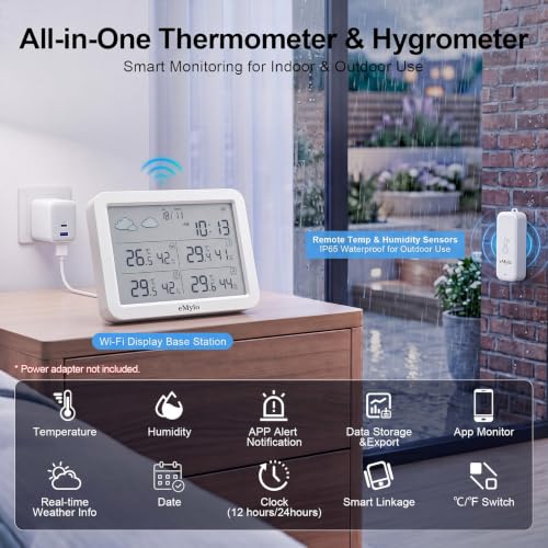 eMylo WiFi Indoor Outdoor Thermometer Hygrometer with 3 Remote Sensors