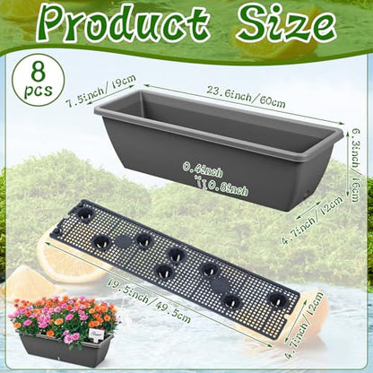 8 Pcs 24 Inch Plastic Window Boxes Planters, Gray - color: Gray