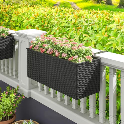 Outsunny 2-Pack 20 Inch Railing Planter Box with Hooks for Fence, Black