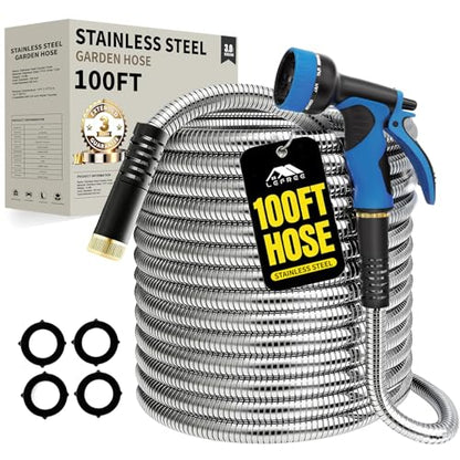 Lefree 100ft Metal Garden Hose with Upgraded Leak‑Proof Rubber Sleeve - color: Silver, size: 100FT