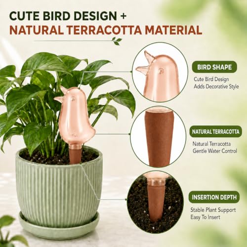 4 Pack Self Watering Spikes for Indoor Plants, Plant Watering Devices with Bird Shape, Automatic Irrigation Spikes for Potted Plants, Vacation Plant Waterer System (Red) - color: Red
