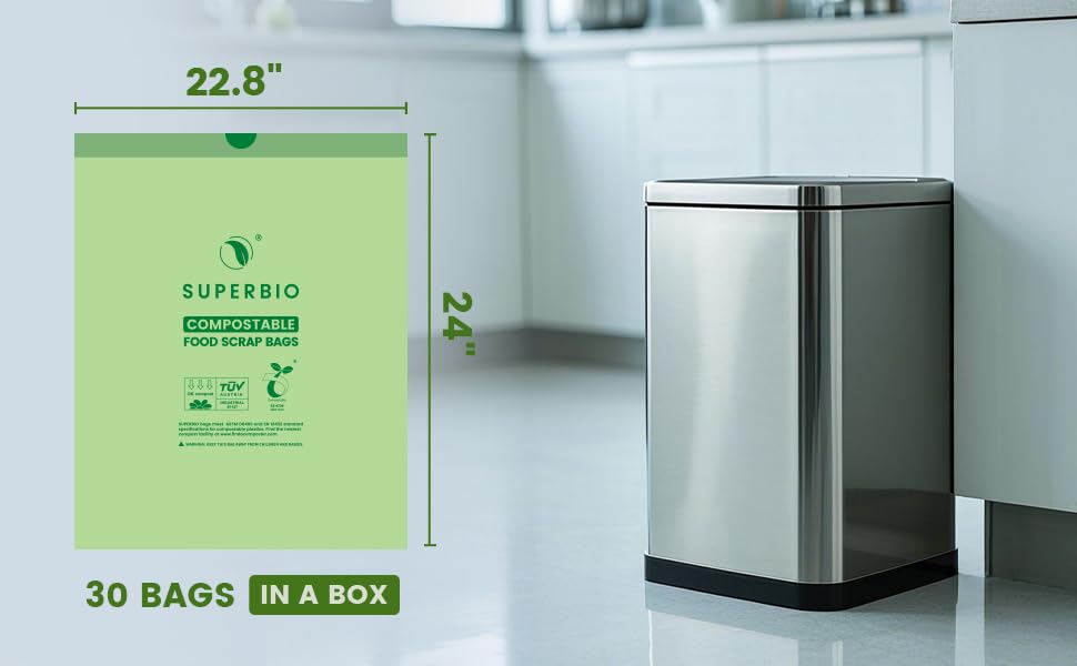 SUPERBIO 8 Gallon Compostable Drawstring Kitchen Waste Bags - style: 8 gallon,30 count