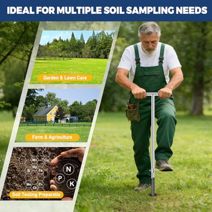 36 Inch Soil Sampler Probe, Stainless Steel Soil Core Sampling Tool with T-Handle, Heavy Duty Soil Probe for Lawn, Garden, Farm & Soil Testing - size: 36 inch