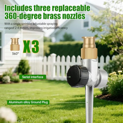 3PCS Metal Lawn Sprinklers for Yard,360° Coverage Water Sprinklers with 3PCS Replaceable Parts,Brass Sprinkler Nozzle for Small Garden Irrigation