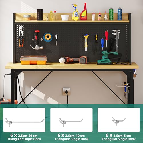 YITAHOME 60in Adjustable Workbench with Pegboard & Wheels 1600lb Load - size: 60" Workbench w/Pegboard