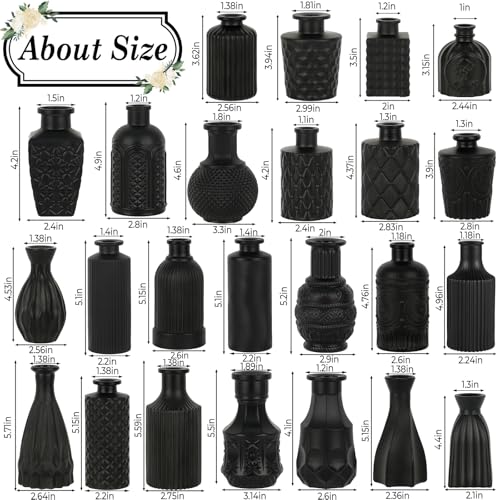 TBWIND 24PCS Black Glass Bud Vases Set - color: Black-24pcs, size: 24Pcs