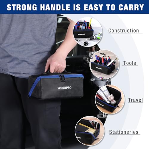 WORKPRO 10" Tool Bags, 3 Pack Zipper Tool Pouch with Wide Mouth Design - color: Black