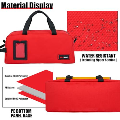 MELOTOUGH Canvas Tool Bags 14 Inch Tool Tote Bag with Zipper Heavy Duty Portable Tool Bag Organizer for Electrician,Technician,Mechanic(Black&Red) - color: B-Black & Red