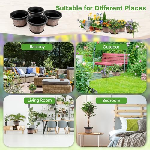 Quarut 4 Pack 8 inch Pots for Plants,Upgrade Whiskey Barrel Planters - size: 8 inch