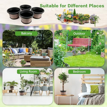 Quarut 4 Pack 8 inch Pots for Plants,Upgrade Whiskey Barrel Planters - size: 8 inch