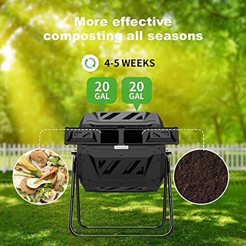 Compost Tumbler Bin Composter Dual Chamber 43 Gallon (Bundled with Pearson's Gardening Gloves) - color: Black