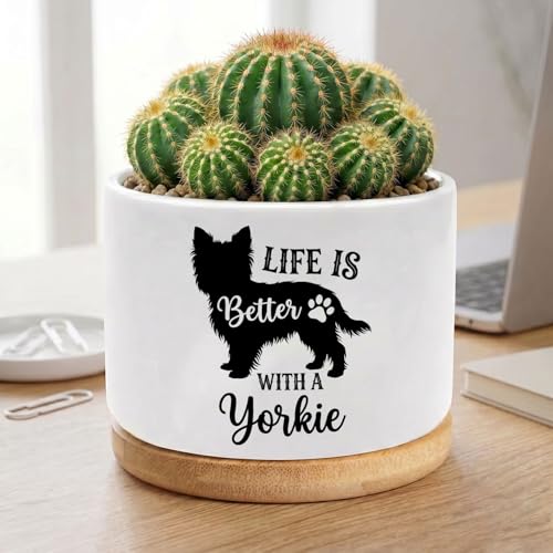Yorkie Ceramic Pots for Dog Lover,Flower Pots for Indoor Plants