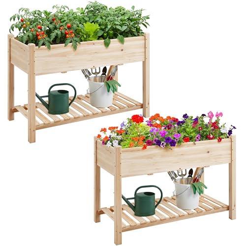 Yaheetech 47" Raised Garden Bed with Legs, Wooden Planter Box, 2Pcs - color: Natural Wood, size: 47" L x 23" W x 32" H(Set of 2)